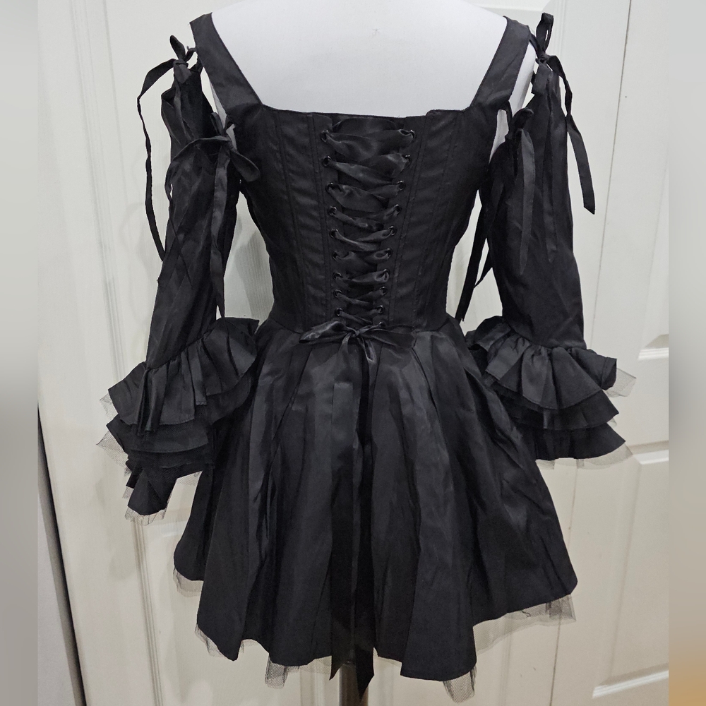 Dolls Kill Goth Witchy Black Widow Haunted Hue Corset Lace Up Mini Dress S - Picture 13 of 13